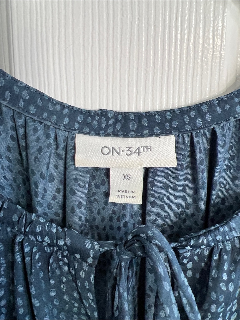 On 34th blue polka dot maxi prairie dress puff sleeve smocked waist size XS - Picture 4 of 9